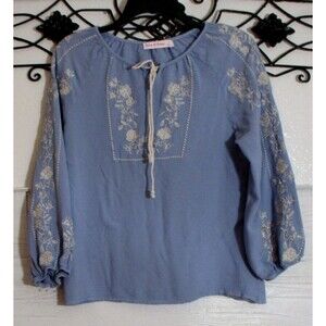 Ana & Rose Women's Top Size S Long Sleeve Blue Floral Round Neck